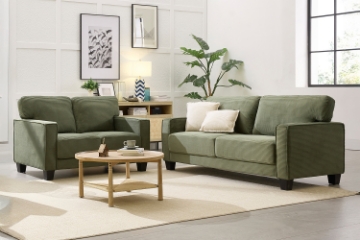Picture of HERBERT Corduroy Sofa Range (Green) - Loveseat + Sofa Set