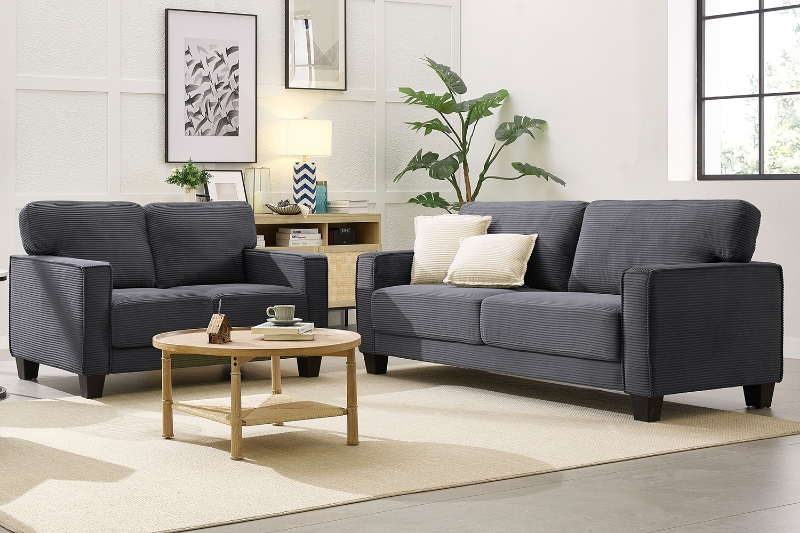Picture of HERBERT Corduroy Sofa Range (Grey) - Loveseat + Sofa Set