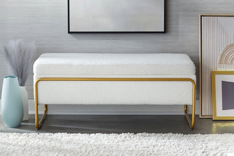 Picture of SEIDON Rectangular Storage Fabric Ottoman (White)