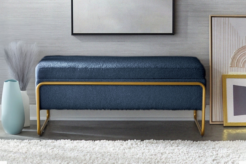 Picture of SEIDON Rectangular Storage Fabric Ottoman (Blue)