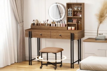 Picture of RISSMY Dressing Table with LED Mirror and Swivel Makeup Stool Set