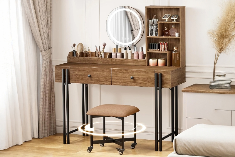 Picture of RISSMY Dressing Table with LED Mirror and Swivel Makeup Stool Set