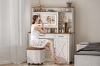 Picture of DAPHNE Tempered Glass Top Dressing Table with LED Mirror & Swivel Storage Stool