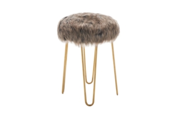 Picture of DAMAR Round Fur Stool with Metal Legs (Grey)