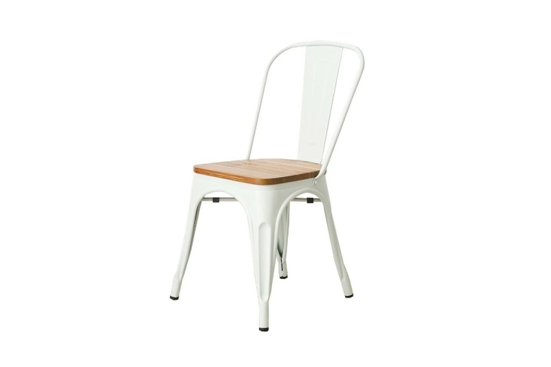 Picture of TOLIX Replica Dining Chair with Light Wood Seat- Matte White