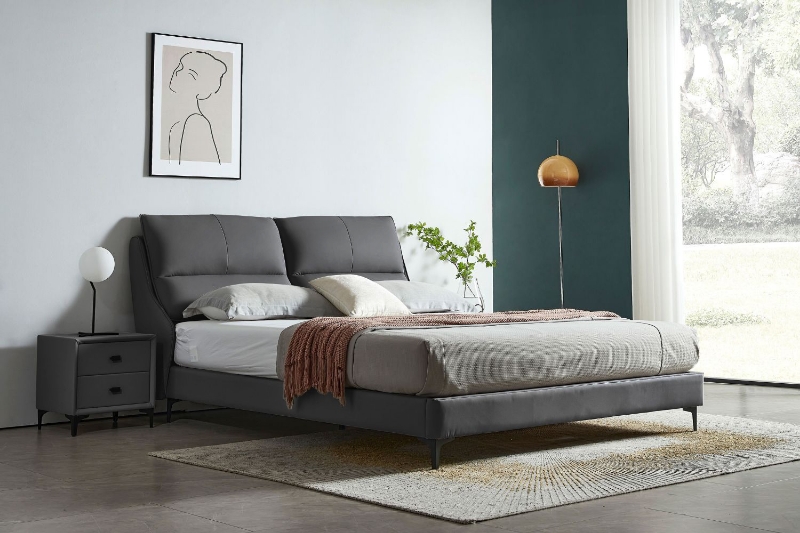 Picture of ROMEO Genuine Leather Bed Frame in Queen/Eastern King Sizes (Dark Grey)