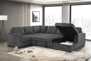 Picture of MICAH Corduroy Sectional Sofa/Pull-Out Sofa Bed with USB Charging Port - Chaise Facing Right