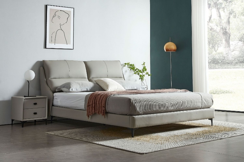 Picture of ROMEO Genuine Leather Bed Frame (Light Grey) - Eastern King Size