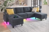 Picture of KINSLEY Modular Sectional Sofa with Wireless Charging, USB & Type-C Ports, and LED Lighting (Dark Grey)