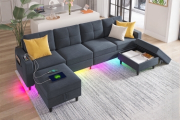 Picture of KINSLEY Modular Sectional Sofa with Wireless Charging, USB & Type-C Ports, and LED Lighting (Dark Grey)