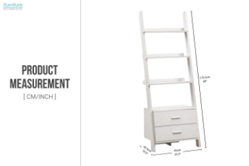 Picture of ELARA Ladder Bookshelf with 3 Open Shelves & 2 Storage Drawers (White)