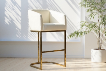 Picture of TRYTON H40" Bar Stool with Arms & Golden Finish Base (White) 