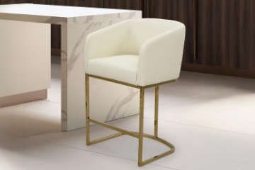 Picture of TRYTON H36" Bar Stool with Arms & Golden Finish Base (White)