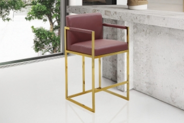 Picture of DAKOTA Bar Stool with Arms & Golden Finish Base (Wine Red)