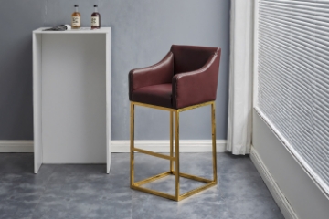 Picture of HESPER Bar Stool with Arms & Golden Finish Base (Wine Red) 