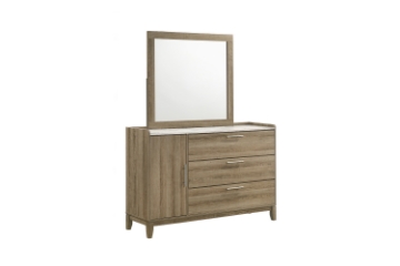 Picture of MESSINA 3-Drawer Dresser with Door Cabinet & Mirror (Light Brown)