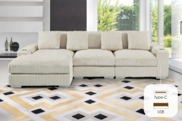 Picture of WINSTON Premium Corduroy Modular Sectional Sofa with Cup Holders & USB Ports (Beige) - Chaise Facing Left