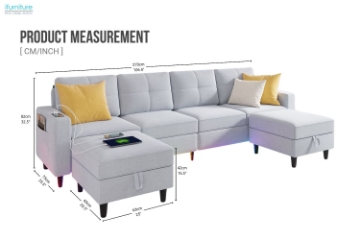 Picture of KINSLEY Modular Sectional Sofa with Wireless Charging, USB & Type-C Ports, and LED Lighting (Light Grey)