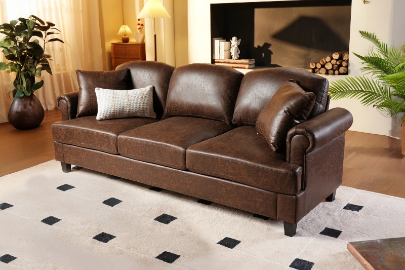Picture of CASPER Foil-finished Fabric 3-Seater Sofa (Dark Brown) 