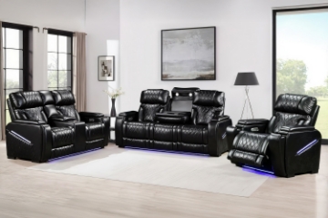 Picture of CALVIA Power Reclining Sofa Range with USB Port & LED Lighting +  Cup Holders & Reading Lights (Black)