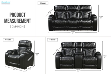 Picture of CALVIA Duo Motor Zero Gravity Adjustable Headrest Reclining Sofa Range with USB Port & LED Lighting +  Cup Holders & Reading Lights (Black)