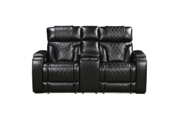 Picture of CALVIA Duo Motor Zero Gravity Adjustable Headrest Reclining Sofa Range (Black) - Loveseat with USB Port & LED Lighting + Cup Holders (2RRC)