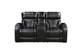 Picture of CALVIA Power Reclining Sofa Range (Black) - Loveseat with USB Port & LED Lighting + Cup Holders (2RRC)