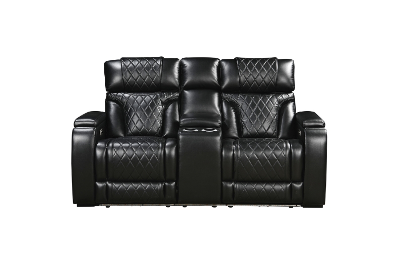 Picture of CALVIA Power Reclining Sofa Range (Black) - Loveseat with USB Port & LED Lighting + Cup Holders (2RRC)