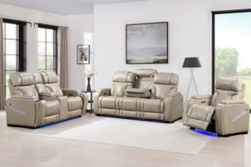 Picture of CALVIA Power Reclining Sofa Range with USB Port & LED Lighting + Cup Holders & Reading Lights (Beige)