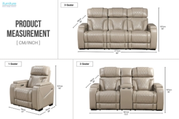 Picture of CALVIA Duo Motor Zero Gravity Adjustable Headrest Reclining Sofa Range with USB Port & LED Lighting + Cup Holders & Reading Lights (Beige)
