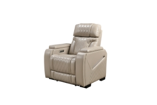 Picture of CALVIA Duo Motor Adjustable Headrest Reclining Sofa Range (Beige) - Armchair with USB Port & LED Lighting (1R)