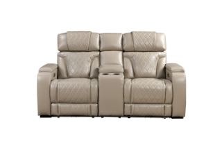 Picture of CALVIA Power Reclining Sofa Range (Beige) - Loveseat with USB Port & LED Lighting + Cup Holders (2RRC)