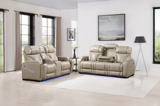 Picture of CALVIA Power Reclining Sofa Range (Beige) - Loveseat + Sofa Set