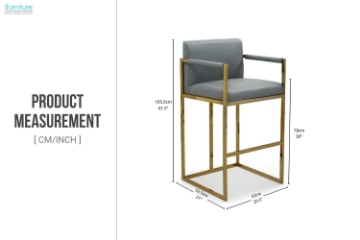 Picture of DAKOTA 30" Bar Height Bar Stool with Arms & Golden Finish Base (Grey) 