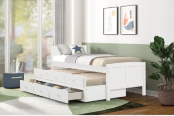 Picture of LAILA Twin Captain's Bed with Storage Trundle(White)