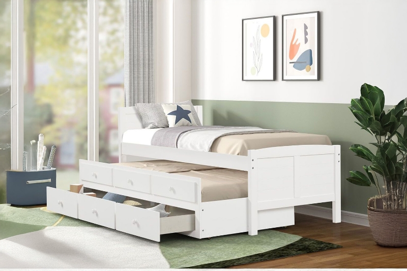 Picture of LAILA Twin Captain's Bed with Storage Trundle(White)