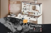 Picture of LORRAINE Tempered Glass Top Dressing Table with LED Mirror, Charging Port & Storage Stool