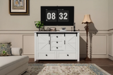 Picture of VITTORIO Sliding Barn Door Cabinet with Drawers (White) 