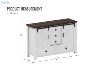 Picture of VITTORIO Sliding Barn Door Cabinet with Drawers (White) 