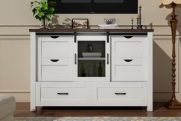 Picture of ODDNY Farmhouse Storage Cabinet with Sliding Door and Drawers (White)