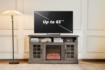 Picture of GRACIE 58.5" TV Stand with Electric Fireplace  & Charging Station (Grey)