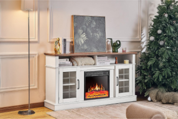 Picture of GRACIE 58.5" TV Stand with Electric Fireplace & Charging Station (White)