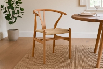Picture of WISHBONE Solid Beech Wood Y Replica Chair (Natural Frame-Beige Seat) - 23"×21.5"×29"