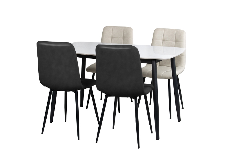 Picture of SAROTO 51" Sintered Stone Top 5PC Dining Set (Gloss White Table)