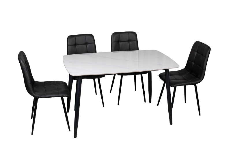 Picture of SAROTO 51" Sintered Stone Top 5PC Dining Set (Gloss White Table + 4 Charcoal Chairs)