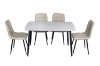 Picture of SAROTO 51" Sintered Stone Top 5PC Dining Set (Gloss White Table + 4 Creamy White Chairs)