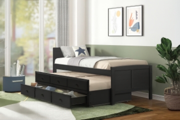 Picture of LAILA Twin Captain's Bed with Storage Trundle(Black)