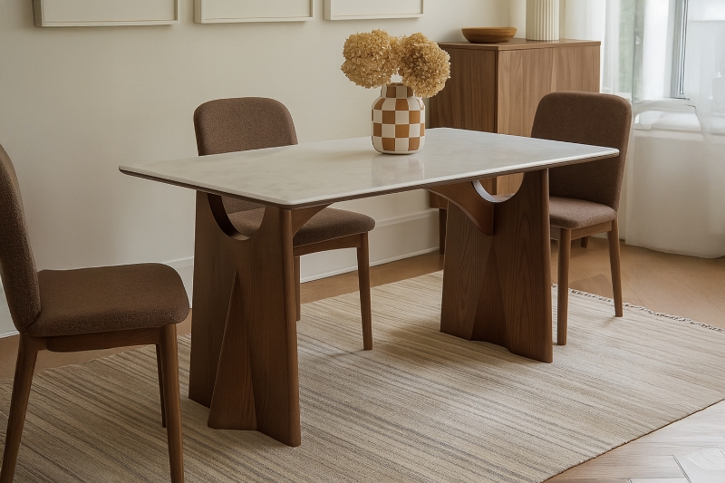 Picture of NATALIE 63" Dining Table with Natural White Stone Top & Solid Wood Base