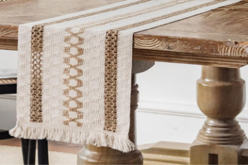 Picture of Jute-Striped Woven Table Runner/Bed Runner with Tassel in 2 Sizes