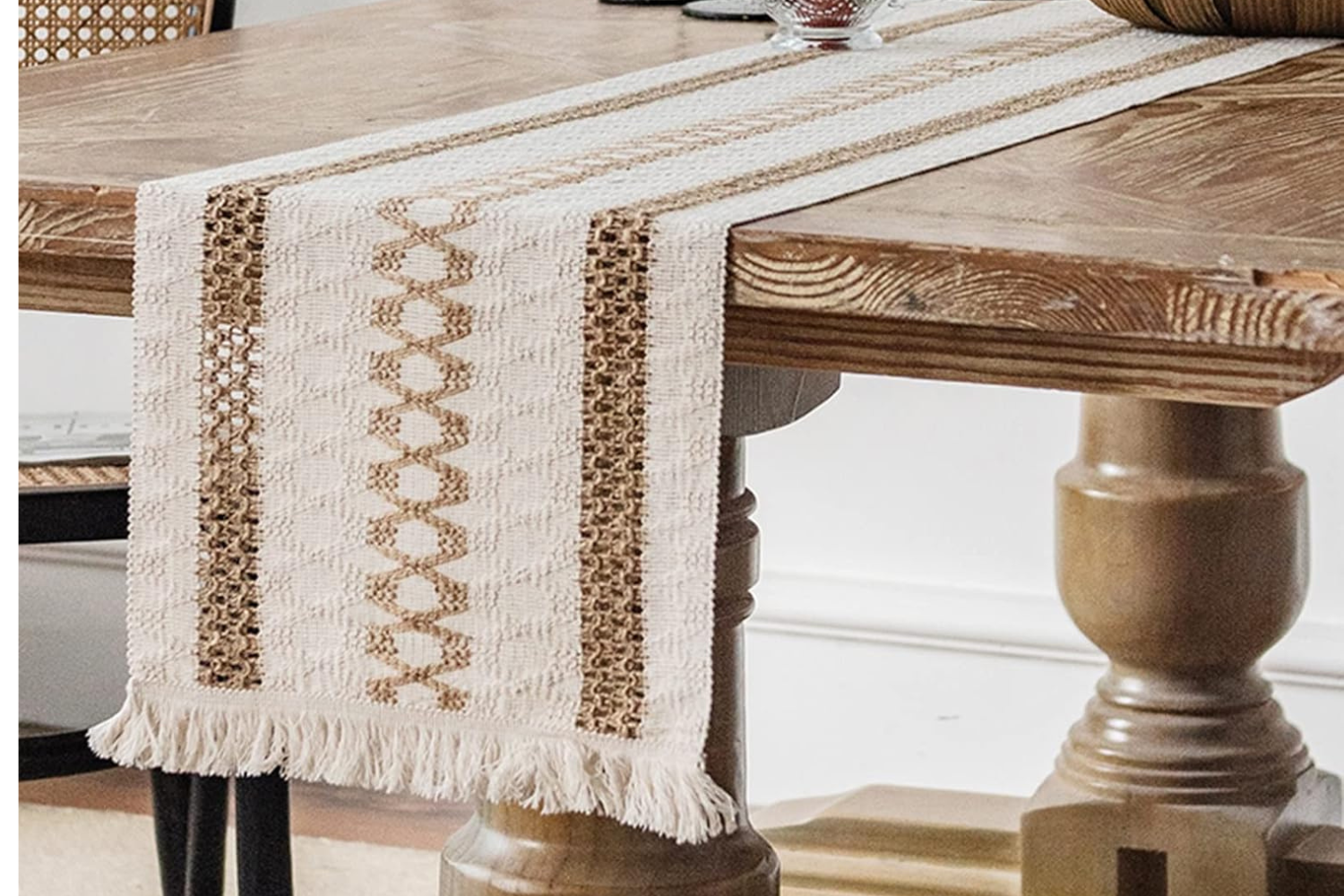 Jute-Striped Woven Table Runner/Bed Runner with Tassel in 2 Sizes ...
